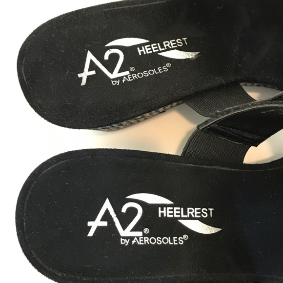 AEROSOLES Wedge Sandals Slip On Black Heel Rest Women’s Size 8.5 - Picture 6 of 16